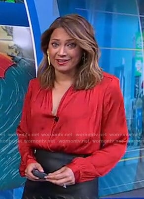 Ginger’s red wrap blouse on Good Morning America