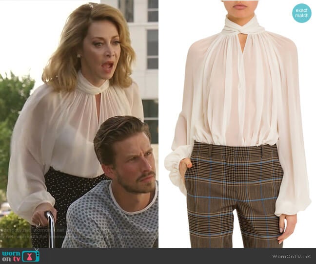 Givenchy Twisted Keyhole-Neck Blouse worn by Laura Van Kirk (Sharon Lawrence) on Dynasty