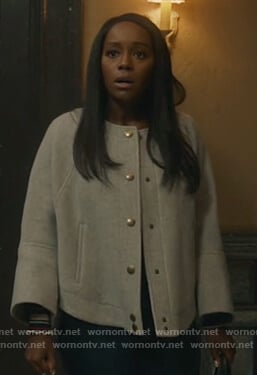 Michaela’s gray button up jacket on How to Get Away with Murder