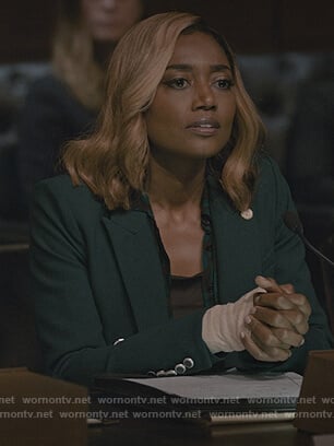 Daisy’s green double breasted blazer on Madam Secretary