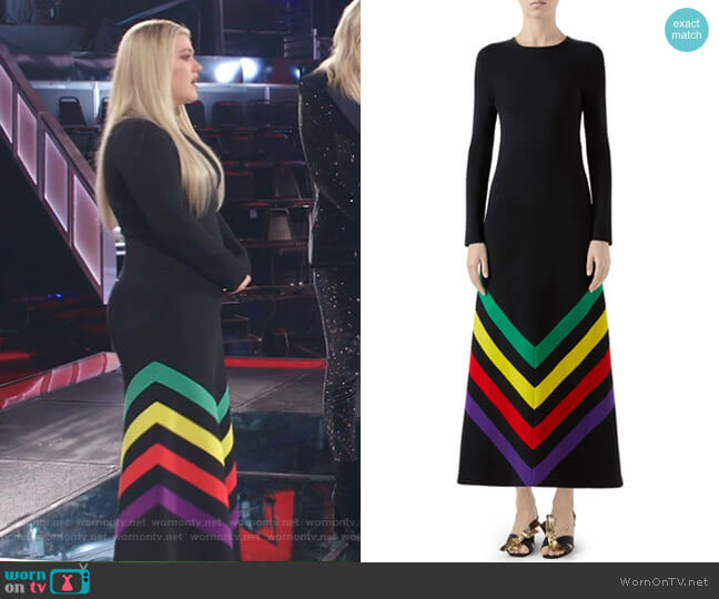 Gucci Intarsia Stripe Long Sleeve Sweater Dress worn by Kelly Clarkson on The Voice
