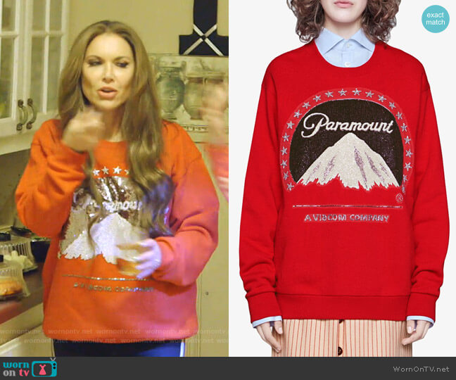 Gucci Oversize Sweatshirt with Paramount Logo worn by LeeAnne Locken on The Real Housewives of Dallas