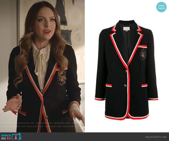 Gucci Contrast Trim Blazer Jacket worn by Fallon Carrington (Elizabeth Gillies) on Dynasty