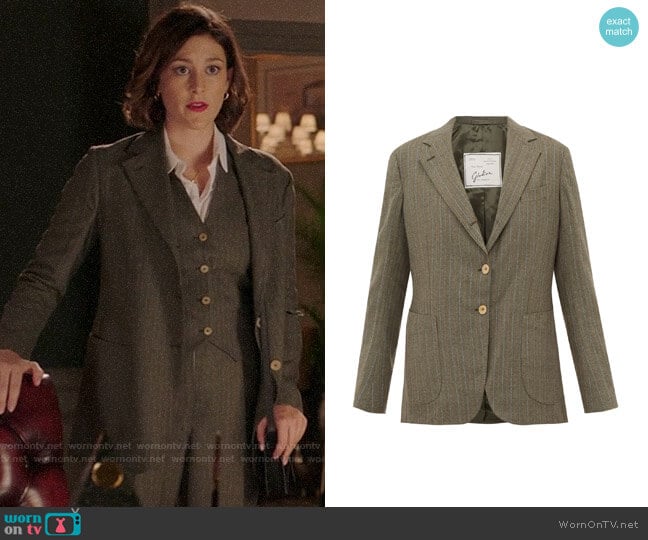 Giuliva Heritage Collection The Andrea pinstriped single-breasted wool blazer worn by Sydney Strait (Caitlin McGee) on Bluff City Law