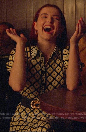 Infinity’s yellow geometric print dress on The Politician