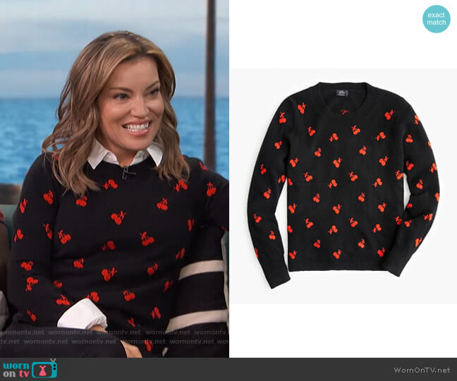 J Crew Everyday Cashmere Sweater in Cherries worn by Kit Hoover on Access Hollywood