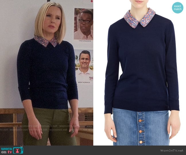 J. Crew Tippi Sweater with Liberty Collar worn by Eleanor Shellstrop (Kristen Bell) on The Good Place