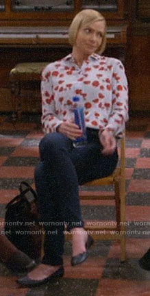 Jill’s blue poppy print shirt on Mom