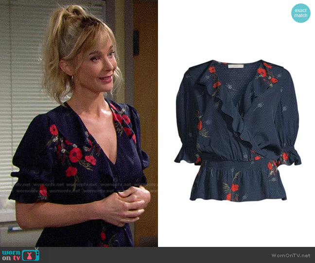 Joie Ottoline Top in Midnight worn by Donna Logan (Jennifer Gareis) on The Bold and the Beautiful