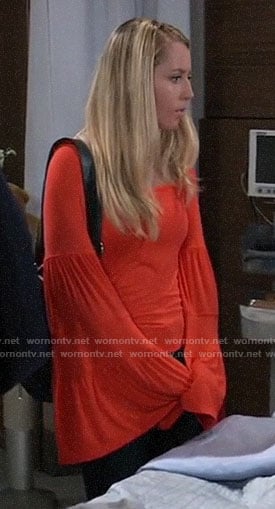Josslyn’s red bell sleeve top on General Hospital