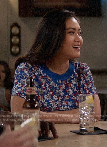 Joy’s blue floral top on God Friended Me