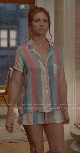 Julia’s multi colored stripe pajamas on Almost Family