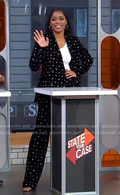 Keke’s metallic heart print suit on GMA Strahan Sara And Keke