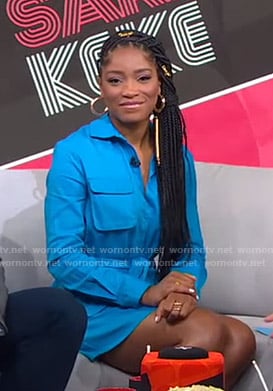 Keke’s blue utility shirtdress on GMA Strahan Sara And Keke