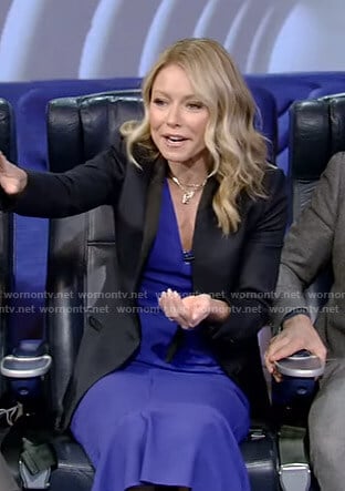 Kelly’s blue belted v-neck dress on Live with Kelly and Ryan