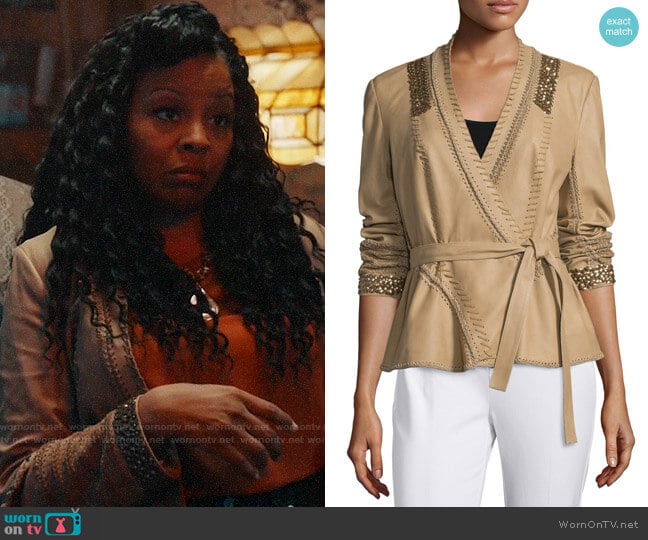 Kobi Halperin Colette Leather Whipstitch Jacket worn by Adams (Tymberlee Hill) on Perfect Harmony