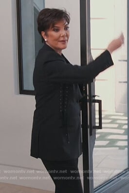 Kris Jenner’s black lace-up sides blazer on Keeping Up with the Kardashians