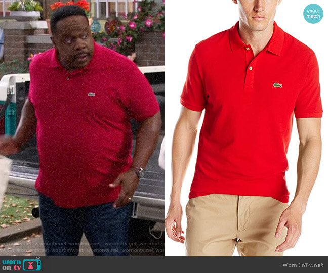 Lacoste Classic Polo Shirt in Red worn by Calvin (Cedric The Entertainer) on The Neighborhood