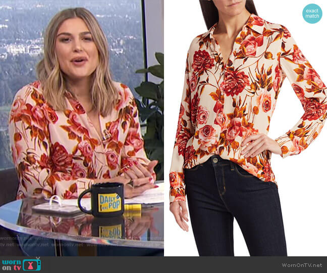 L'Agence Nina Rose Print Silk Blouse worn by Carissa Loethen Culiner on E! News
