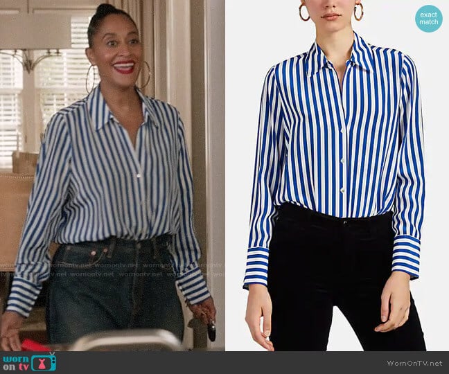 L'Agence Brielle Striped Blouse worn by Rainbow Johnson (Tracee Ellis Ross) on Black-ish