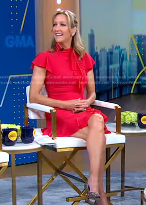 Lara’s red ruffled tie neck dress on Good Morning America