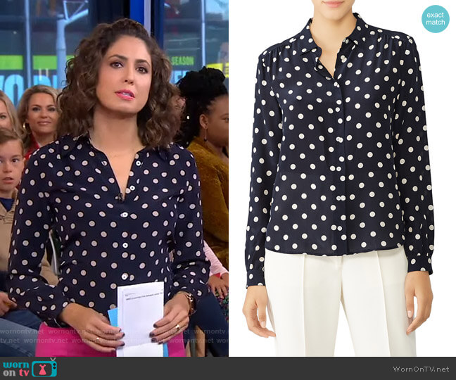 LK Bennett Eryn Polka Dot Top worn by Cecilia Vega on Good Morning America