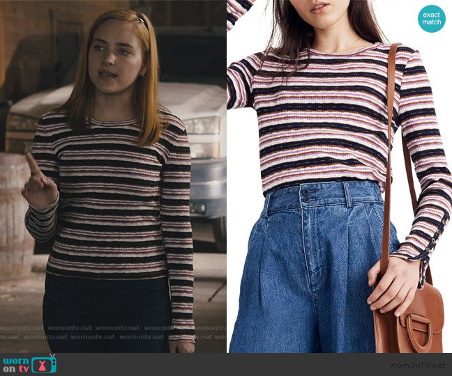 Madewell Button-Sleeve Tee in Elsie Stripe worn by Violet Simmons (Haley Ramm) on Light as a Feather