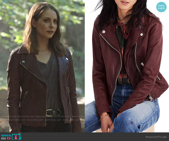 Madewell Washed Leather Moto Jacket in Burnt Sienna worn by Thea Queen (Willa Holland) on Arrow