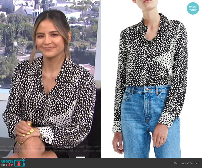 Maje Cilia Print Shirt worn by Erin Lim on E! News