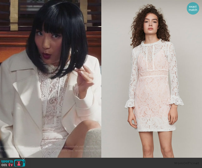 Maje Short Guipure Lace Dress worn by Mei Lin (Poppy Liu) on Sunnyside