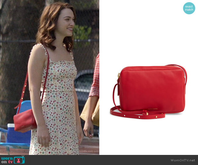 Mansur Gavriel Double Zip Lambskin Leather Crossbody Bag in Flamma worn by Cara Bloom (Violett Beane) on God Friended Me