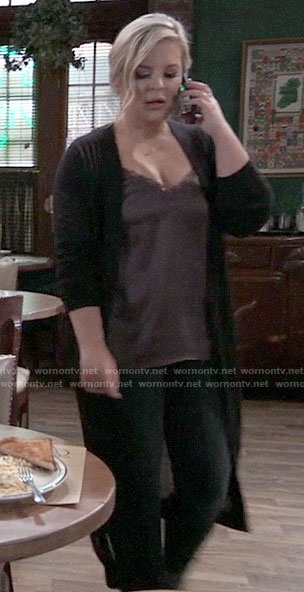 Maxie’s long black cardigan on General Hospital