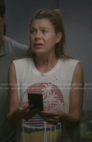Meredith’s white Tulum print tank top on Greys Anatomy
