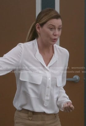 Meredith’s white blouse with front pockets on Greys Anatomy