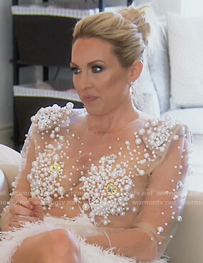 Braunwyn’s pearl embellished mesh bodysuit on The Real Housewives of Orange County