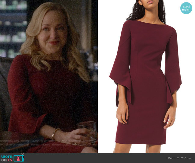 Michael Kors Collection Crepe Draped-Sleeve Sheath Dress worn by Marissa Morgan (Geneva Carr) on Bull