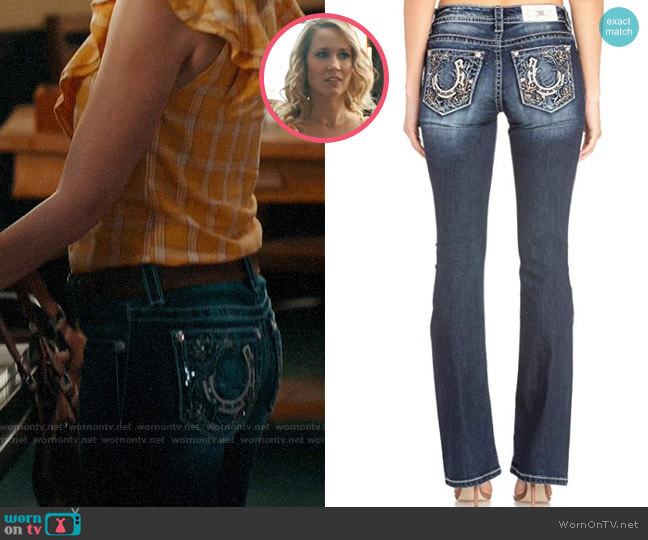 Miss Me Lucky Solstice Bootcut Jeans worn by Ginny (Anna Camp) on Perfect Harmony