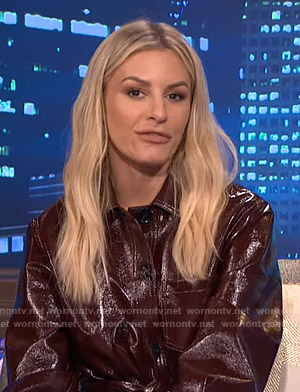 Morgan’s brown belted jacket on E! News Nightly Pop