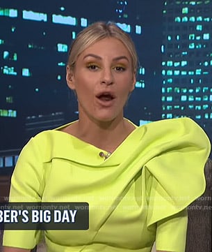 Morgan’s yellow gathered mini dress on E! News Nightly Pop