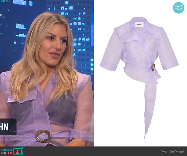 Nanushka Dalas Wrap-Effect Sheer Top worn by Morgan Stewart on E! News