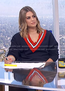 Carissa’s navy varsity striped v-neck sweater on E! News