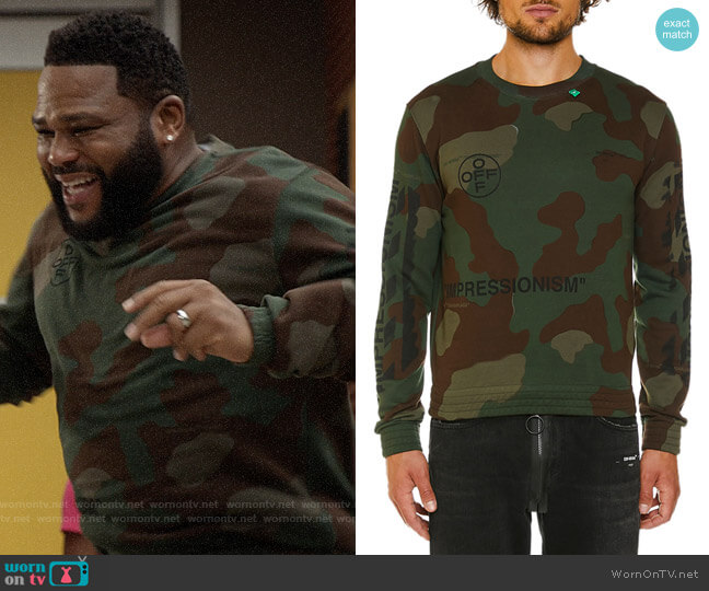 Off White Camo Diagonal-Arrows Sweatshirt worn by Andre Johnson (Anthony Anderson) on Black-ish