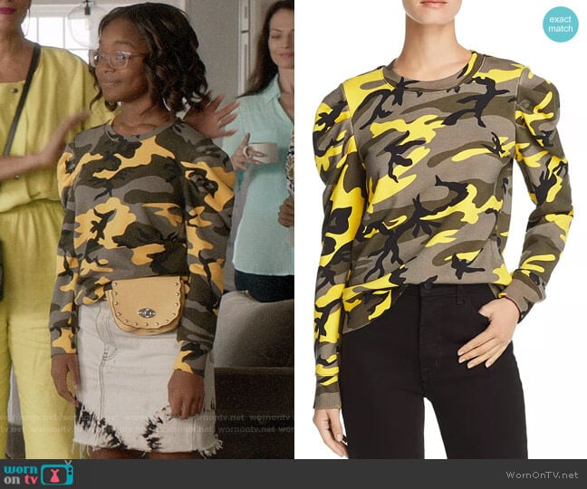 Pam & Gela Puff-Sleeve Camo Sweatshirt worn by Diane Johnson (Marsai Martin) on Black-ish