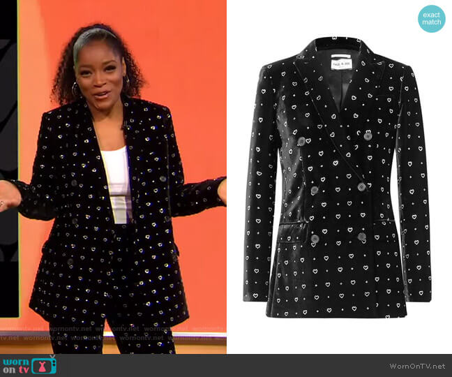 Paul and Joe Double-Breasted Glittered Velvet Blazer worn by Keke Palmer on Good Morning America