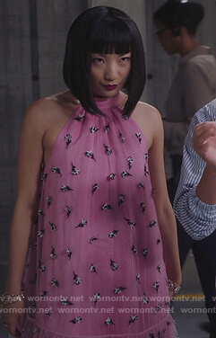 Mei’s pink floral mesh dress on Sunnyside