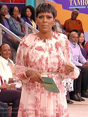 Tamron’s pink pleated dress on Tamron Hall Show