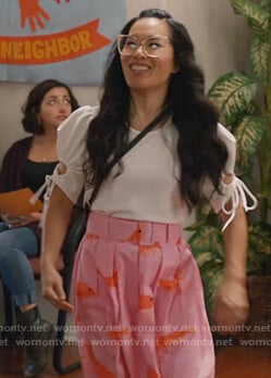 Doris’s pink prawns maxi skirt and top on American Housewife