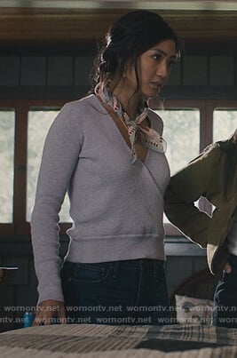 April’s violet wrap sweater on Light as a Feather
