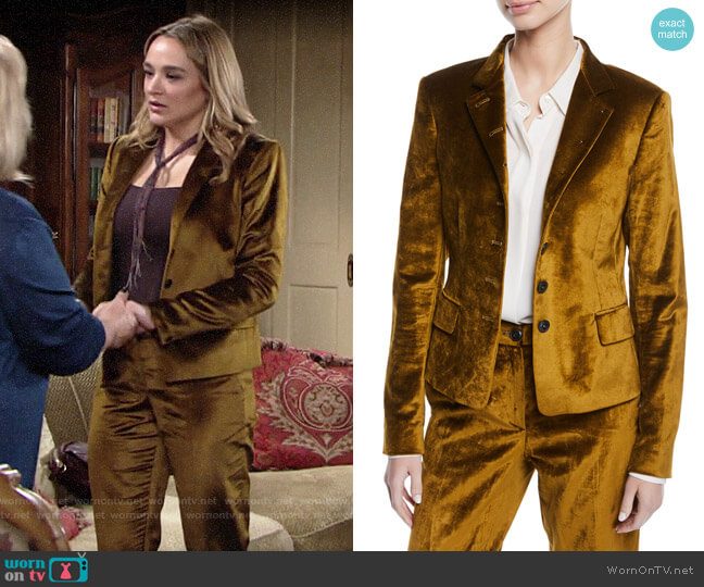 Rag & Bone Rei Velvet Blazer worn by Summer Newman (Hunter King) on The Young and the Restless