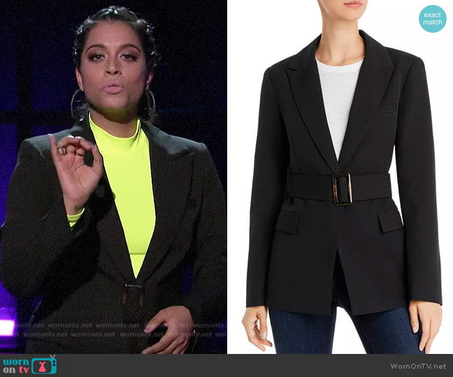 Re named Miller Belted Blazer worn by Lilly Singh on A Little Late with Lilly Singh